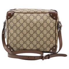 Gucci 2000s GG Supreme Beige Mini Trunk Bag with Leather Strap