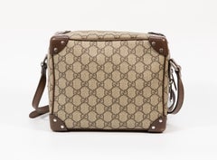 Gucci 2000s GG Supreme Beige Mini Trunk Bag with Leather Strap