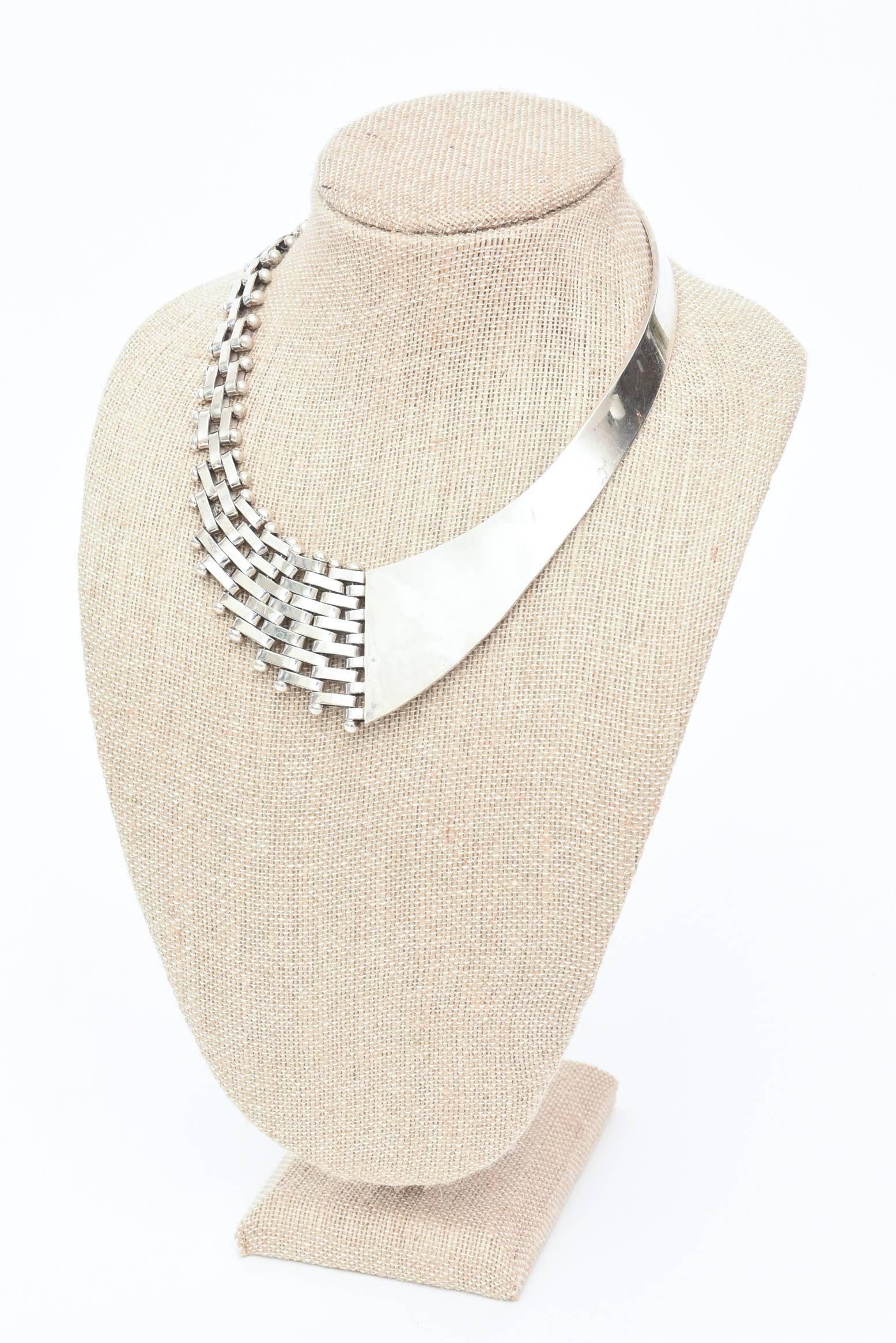Modern  Textural Sterling Silver Link Collar Necklace