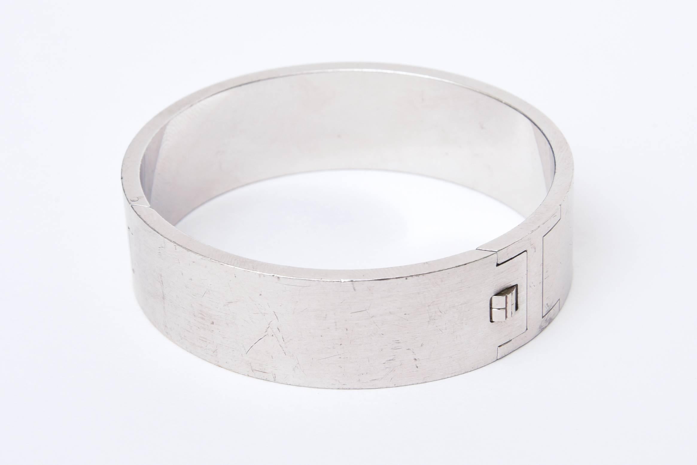 Martin Margiela for Hermes Rolled Hinged Enamel & Brushed Silver Cuff Bracelet 3