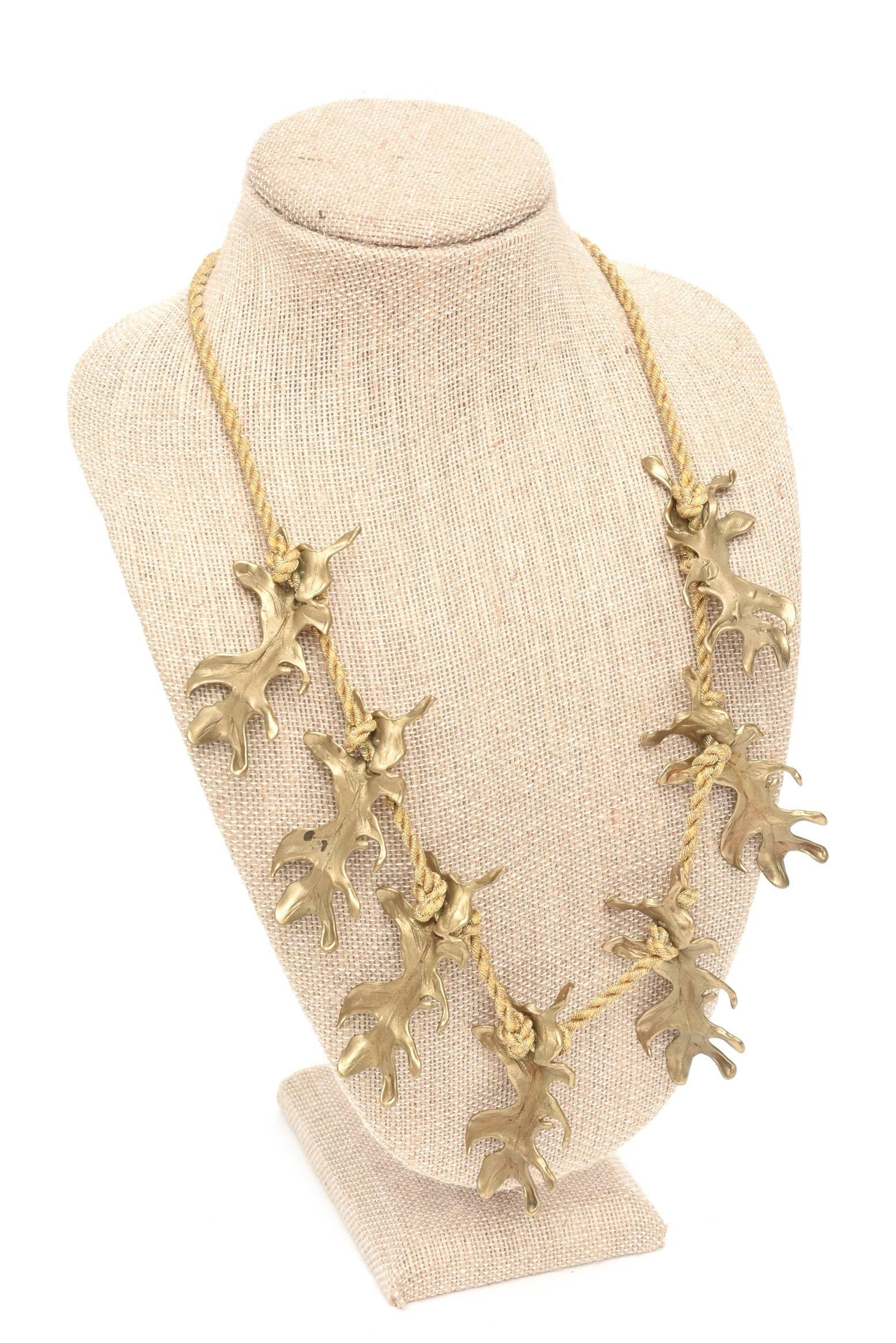 Modern Mary McFadden Bronze and Silk Braided Rope Couture Sculptural Necklace Vintage For Sale