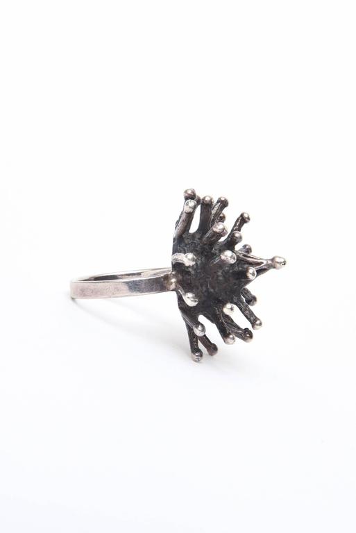Women's  Sterling Silver Sputnik Brutalist Ring Vintage For Sale