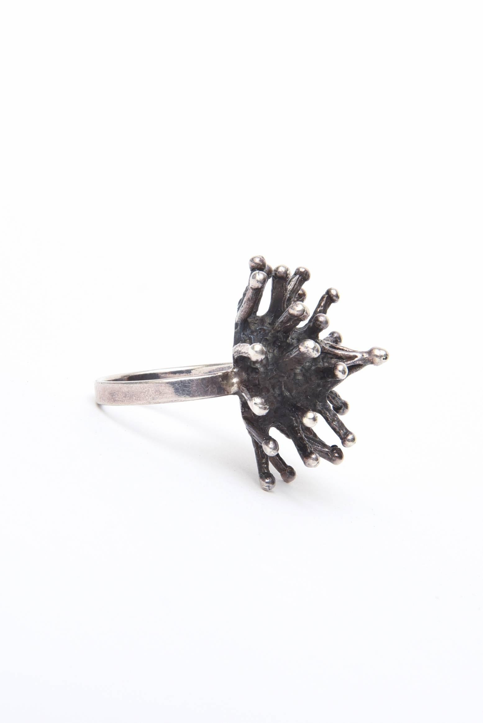 Sputnik Brutalistischer Vintage-Ring aus Sterlingsilber  Damen im Angebot