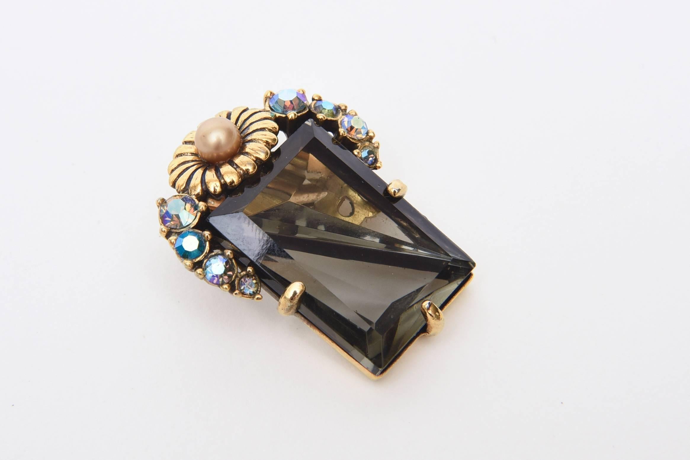 Bead Elsa Schiaparelli Vintage Faceted Topaz Crystal Glass Clip on Earrings For Sale