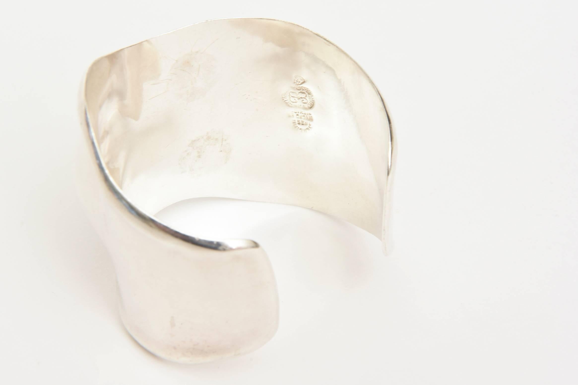Modern Los Ballesteros Hallmarked Sterling Silver Sensual Sculptural Bone Cuff Bracelet