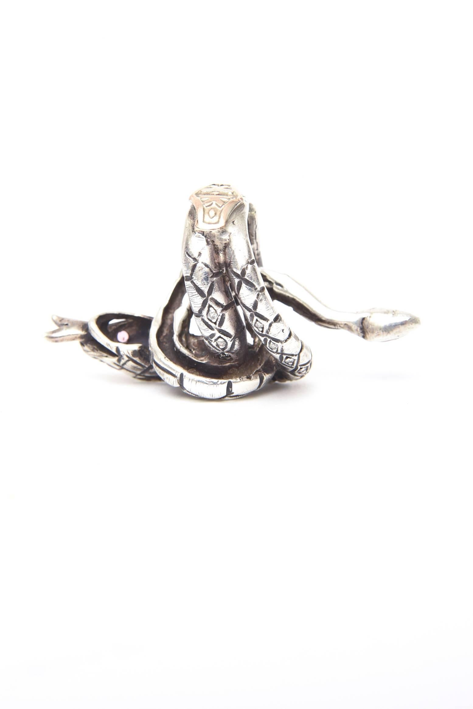 Tourmaline, Ruby 14-Karat G, Diamond and Sterling Silver Serpent Ring 1