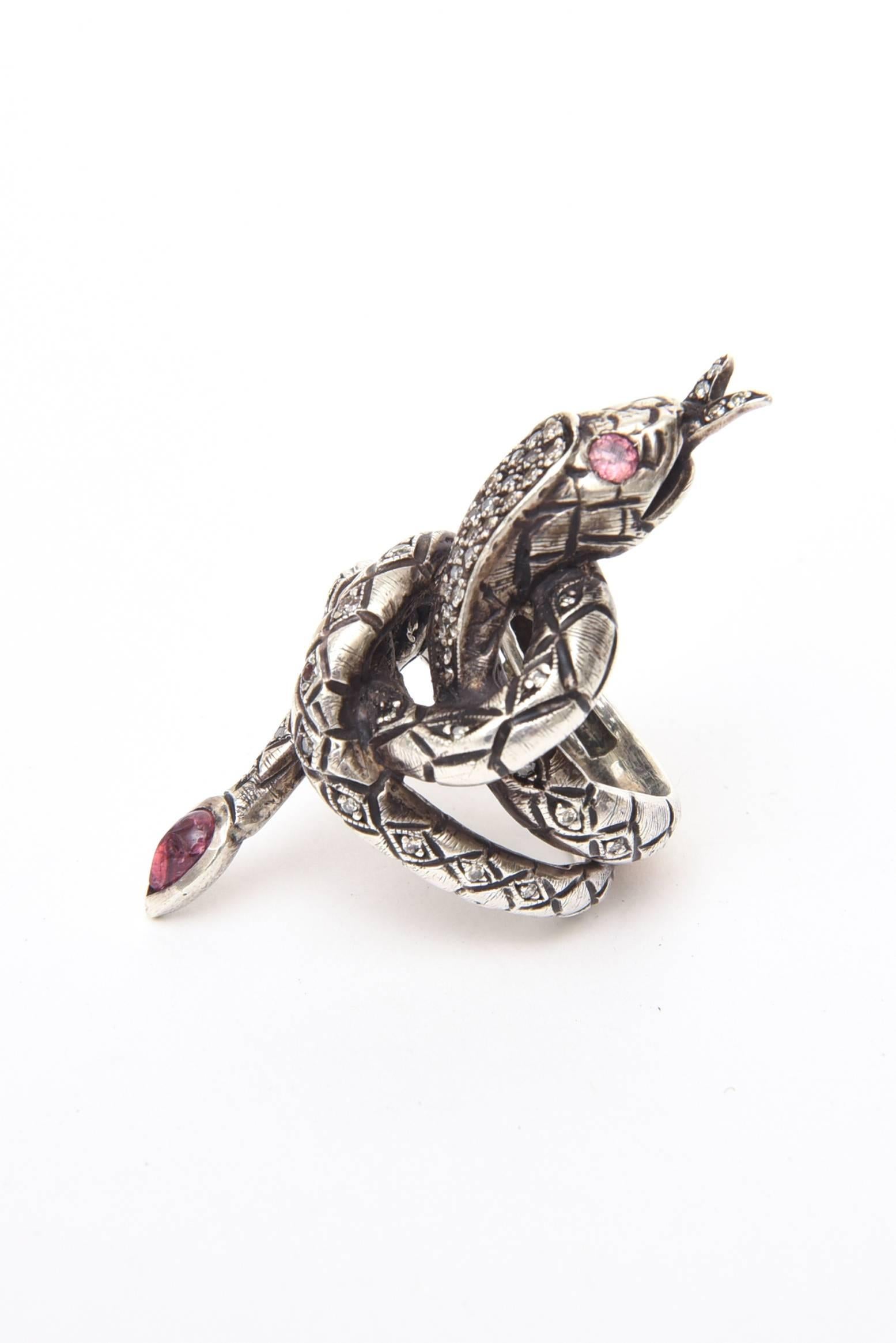 Modern Tourmaline, Ruby 14-Karat G, Diamond and Sterling Silver Serpent Ring