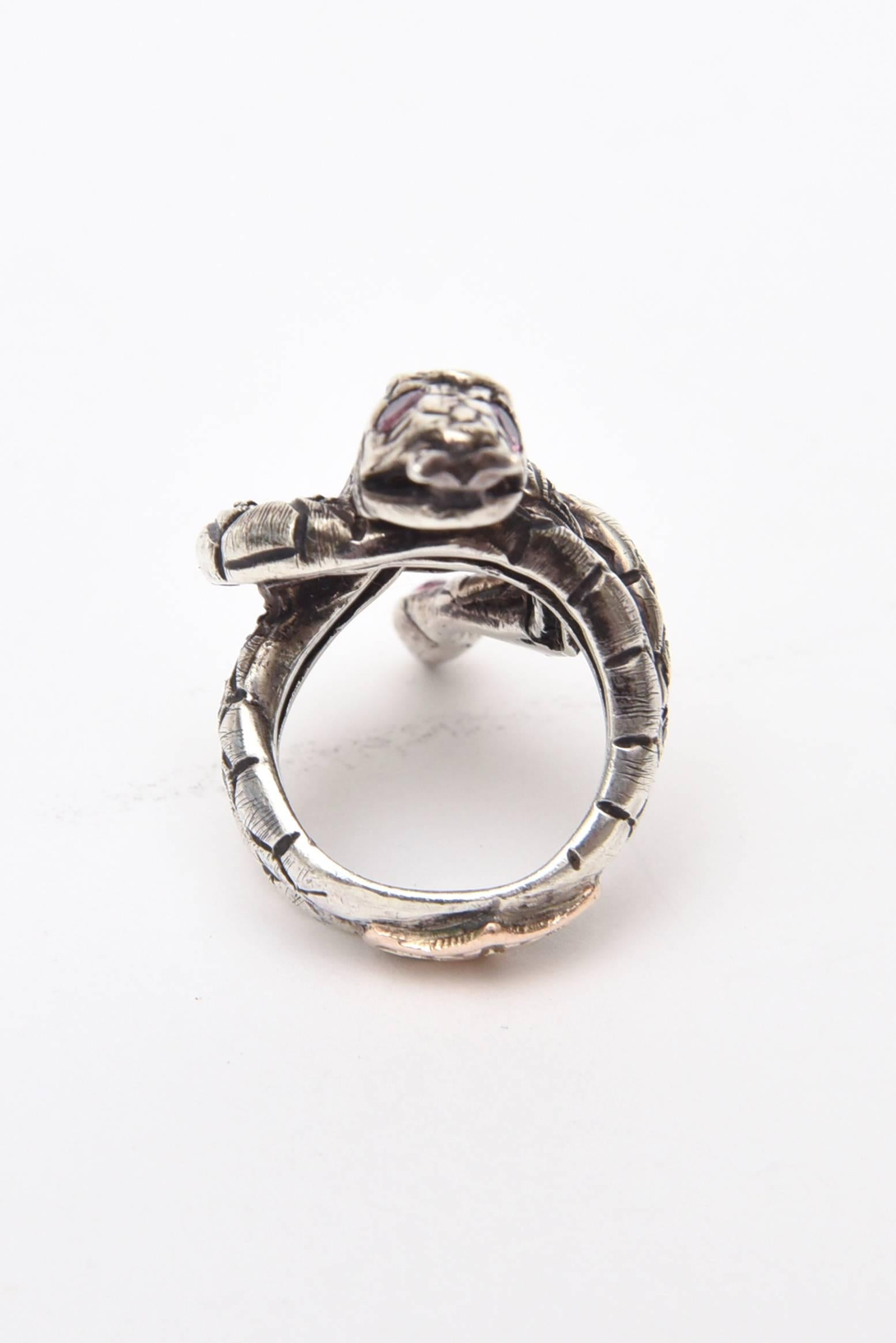 Women's Tourmaline, Ruby 14-Karat G, Diamond and Sterling Silver Serpent Ring