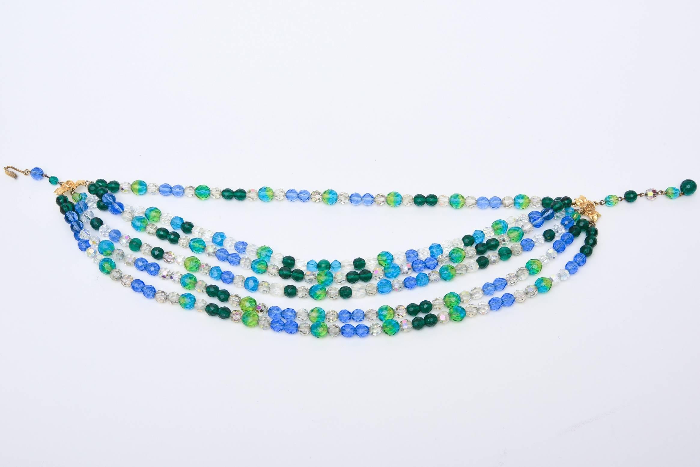 De las mujeres Collar y pendientes de clip Schiaparelli vintage de turquesa y cristal verde en venta