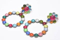 Pair of Colorful Resin Circle Dangle Vintage Clip On Earrings