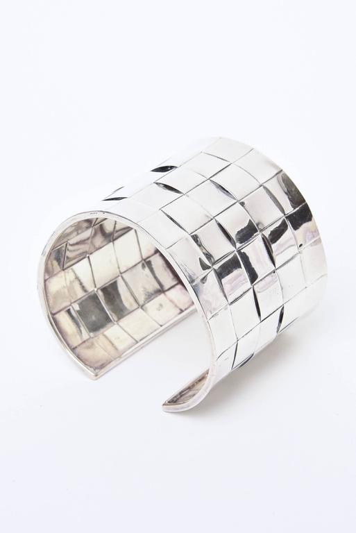 Sterling Silver Basket Weave Cuff Bracelet For Sale at 1stdibs
