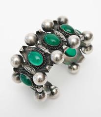 Italian Peruzzi Sterling Silver & Chrysophrase Etruscan Style Cuff Bracelet /SAL