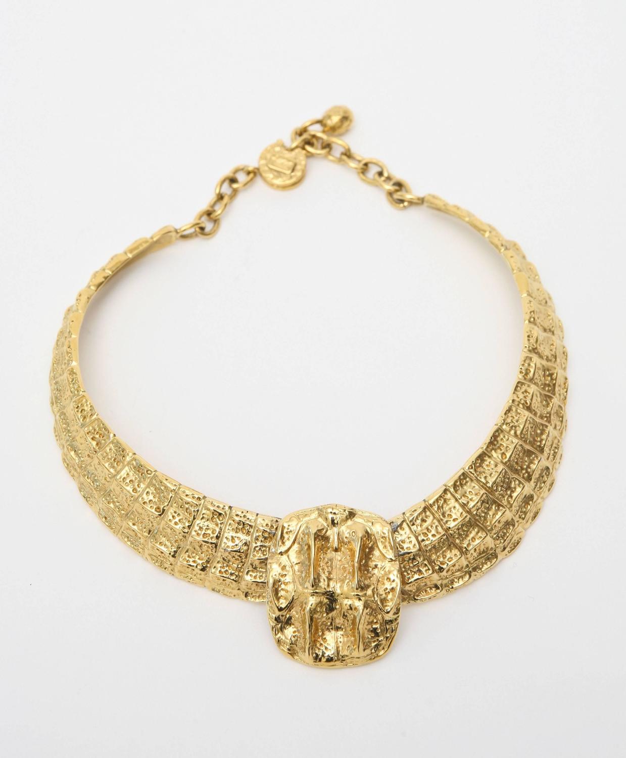 Signed Yves Saint Laurent Gold Plated Textural Sculptural Collar Necklace/ SALE For Sale at 1stdibs