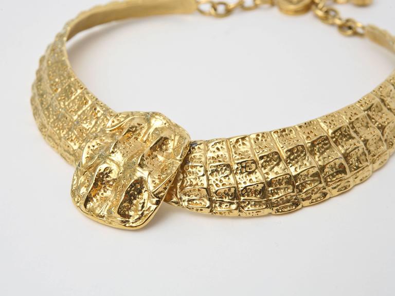 Signed Yves Saint Laurent Gold Plated Textural Sculptural Collar Necklace For Sale at 1stdibs