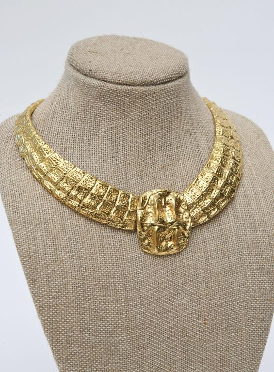 Signed Yves Saint Laurent Gold Plated Textural Sculptural Collar Necklace For Sale at 1stdibs