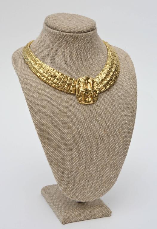 Signed Yves Saint Laurent Gold Plated Textural Sculptural Collar Necklace For Sale at 1stdibs