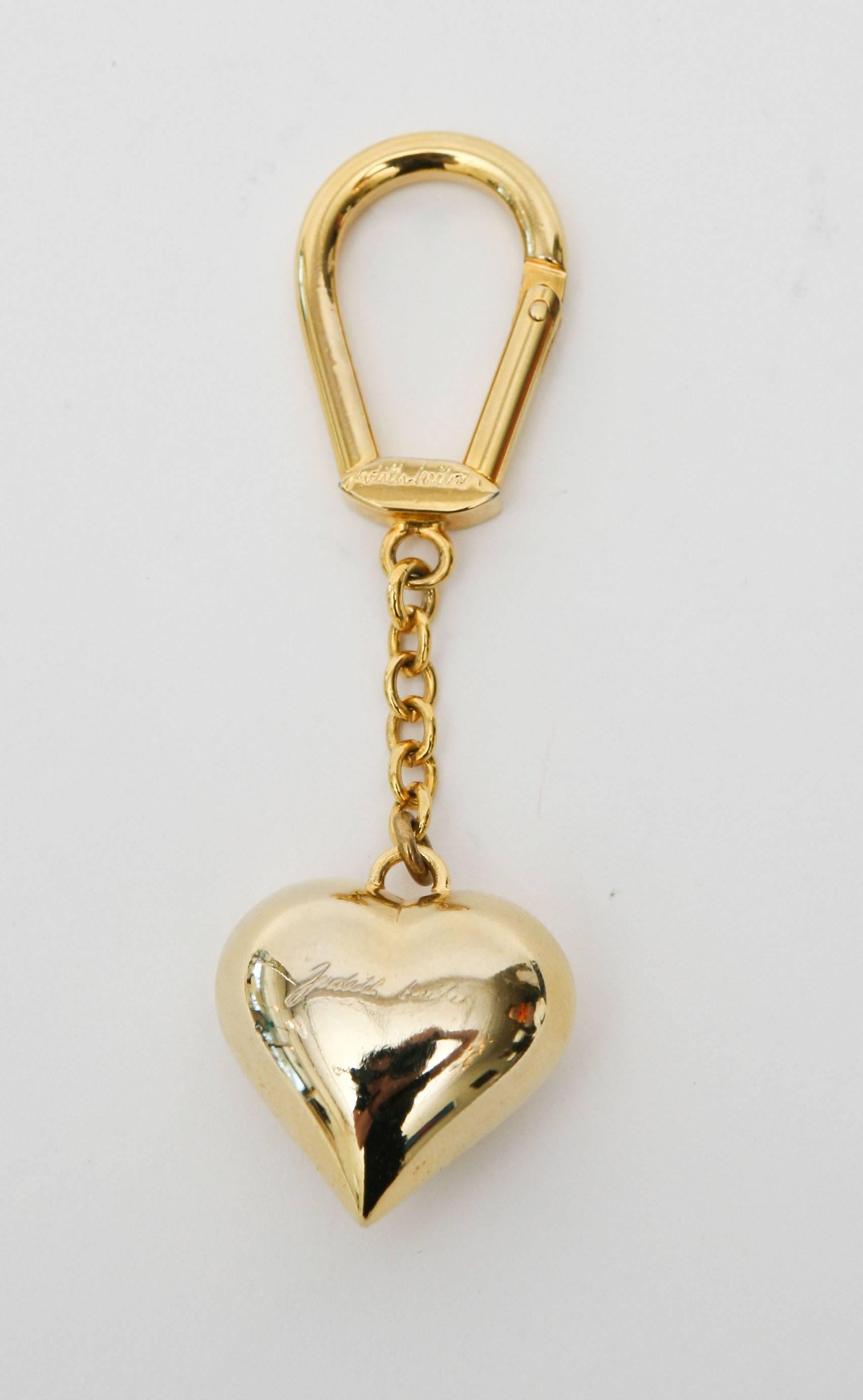 Gold Plated Signed Judith Leiber Heart Key Chain 1