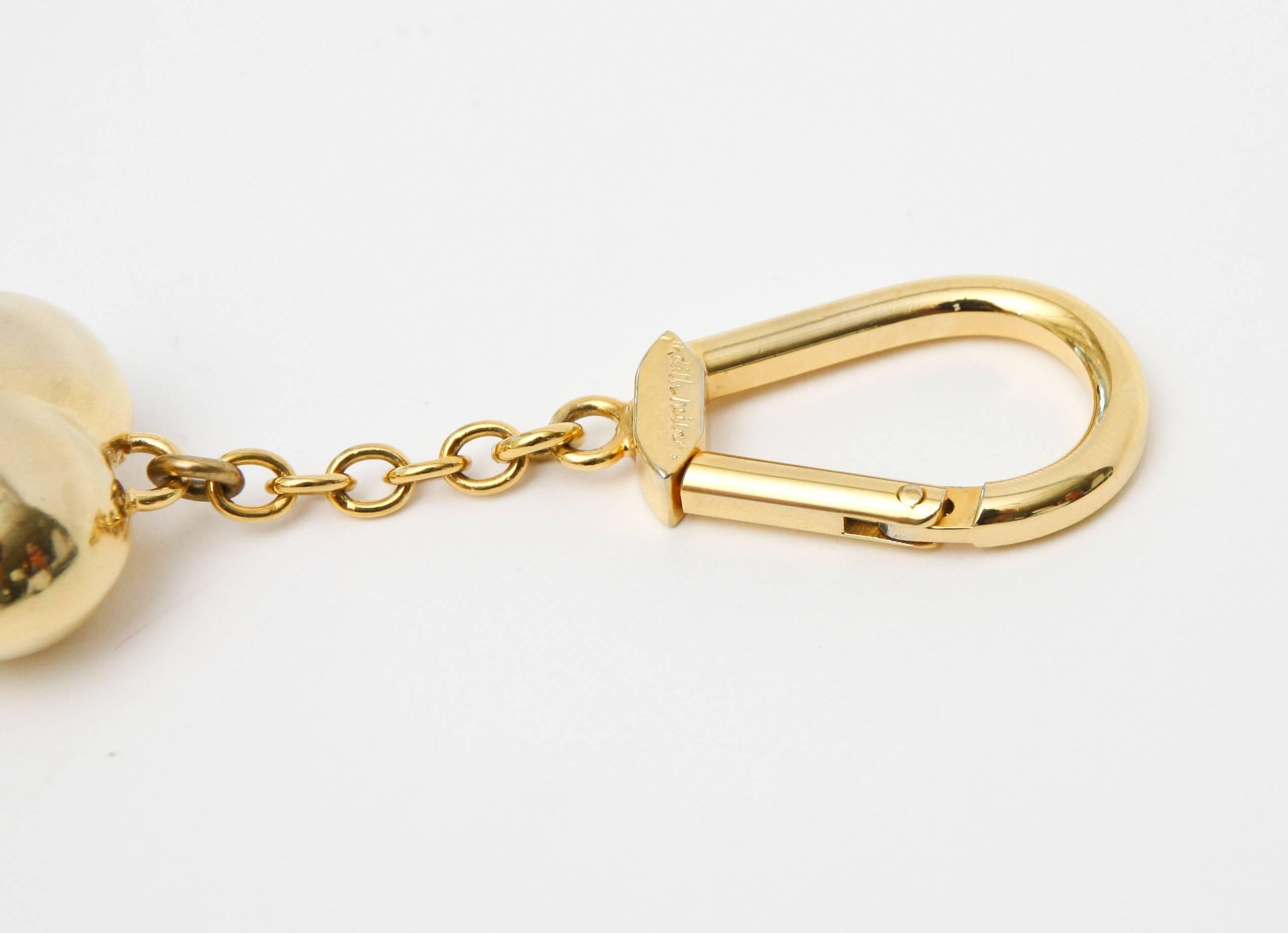 Gold Plated Signed Judith Leiber Heart Key Chain In Excellent Condition In North Miami, FL
