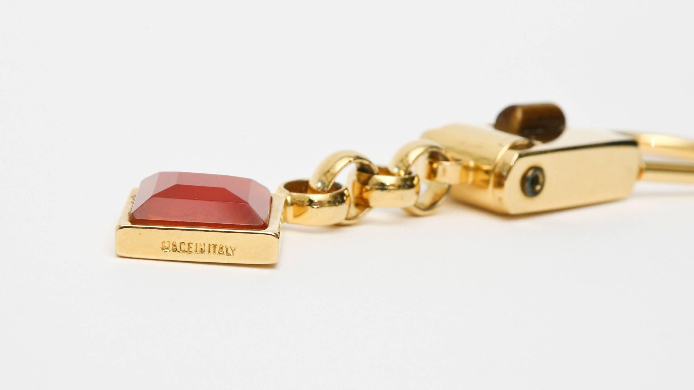 Women's Judith Leiber Gold Plated Tiger's Eye and Carnelian Agate Key Chain 