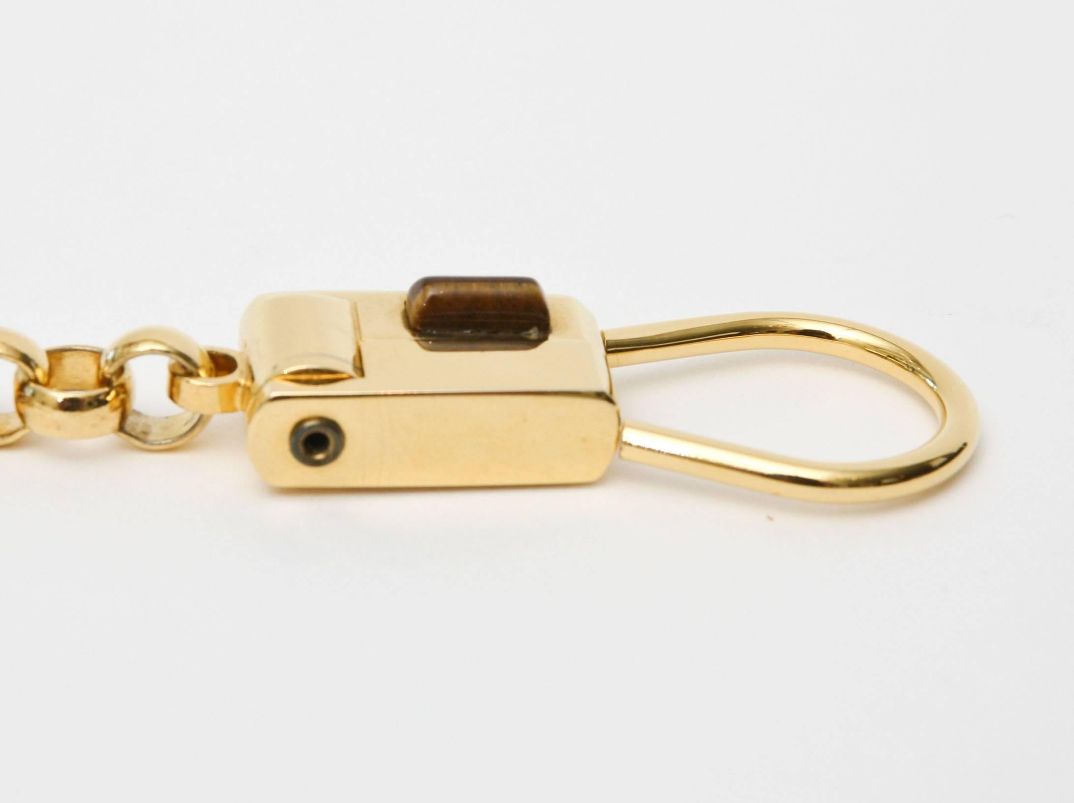 Judith Leiber Gold Plated Tiger's Eye and Carnelian Agate Key Chain In Good Condition In North Miami, FL