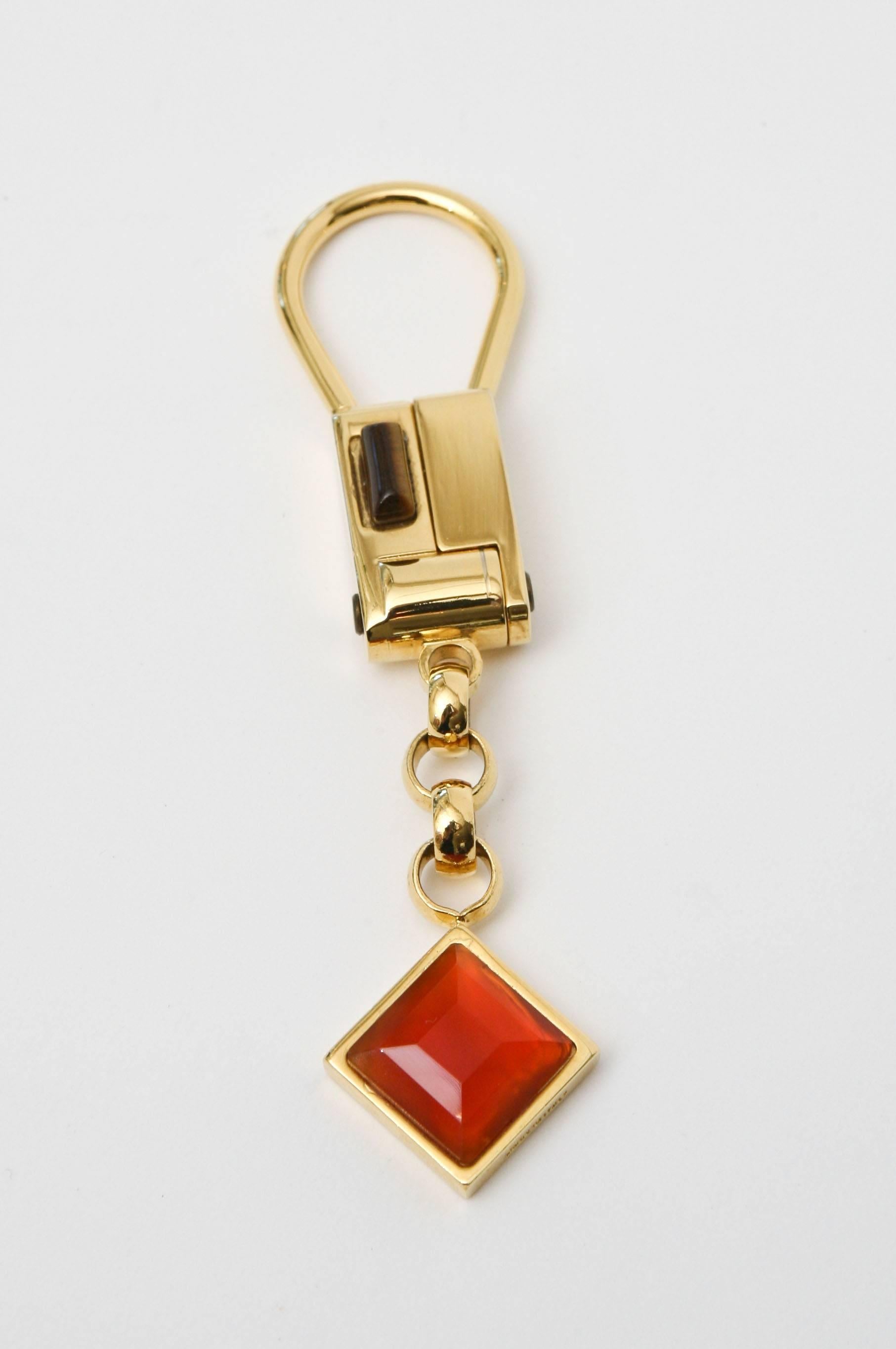 Judith Leiber Gold Plated Tiger's Eye and Carnelian Agate Key Chain  3