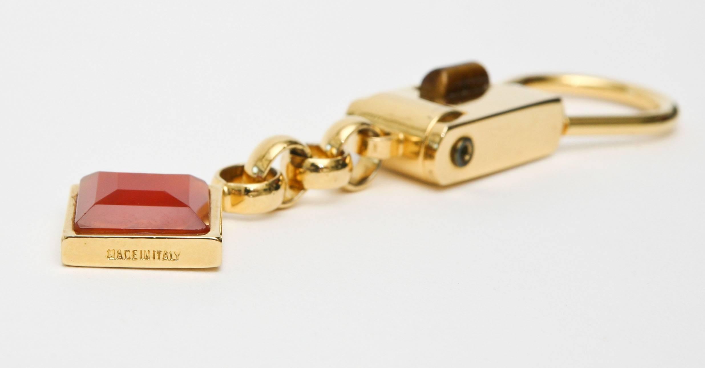 Judith Leiber Gold Plated Tiger's Eye and Carnelian Agate Key Chain  5