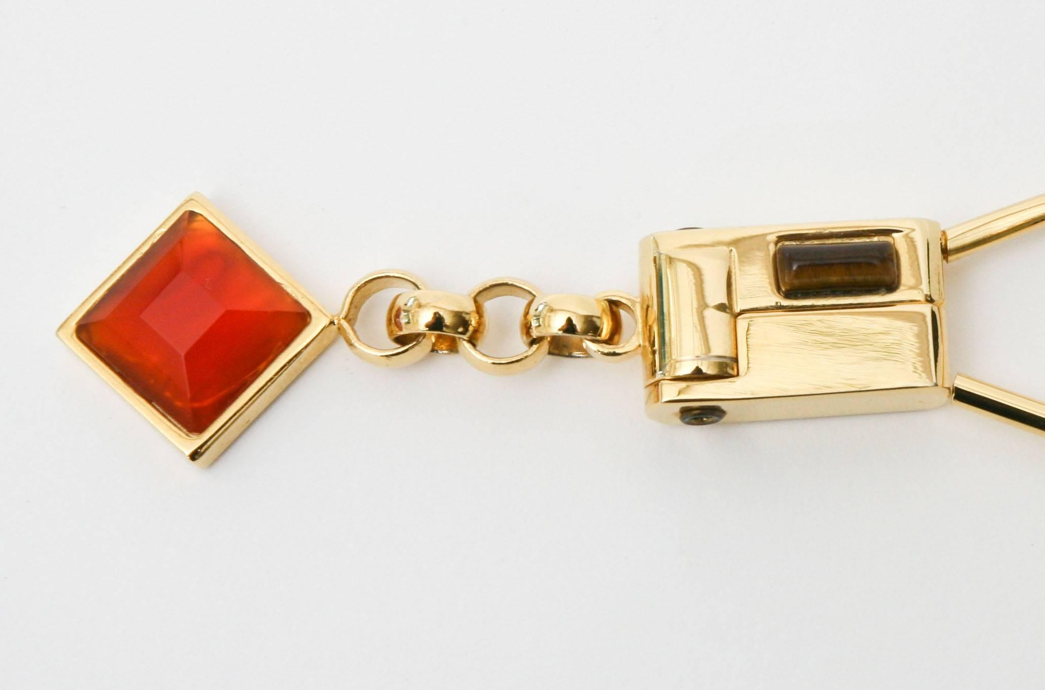 Judith Leiber Gold Plated Tiger's Eye and Carnelian Agate Key Chain  2