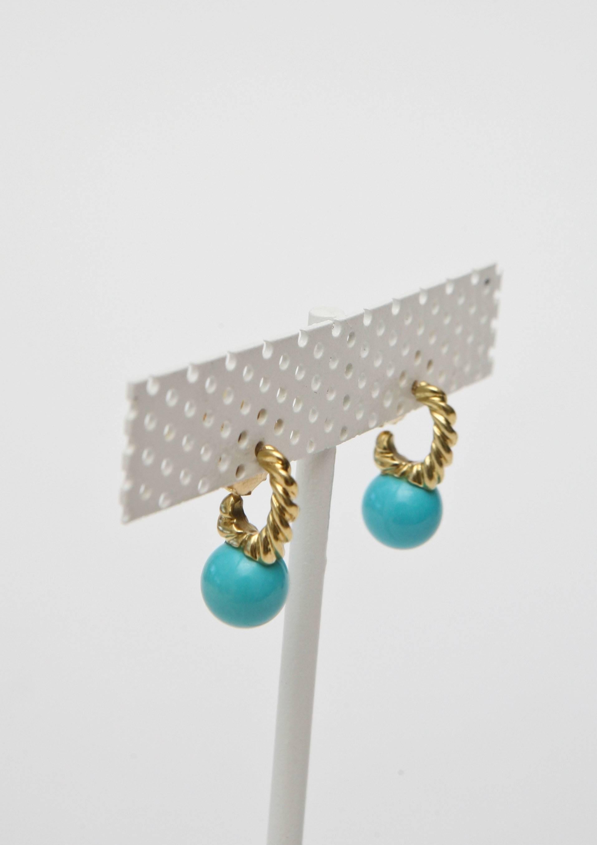 Pair of Turquoise and 14 Carat Gold Drop Earrings 2