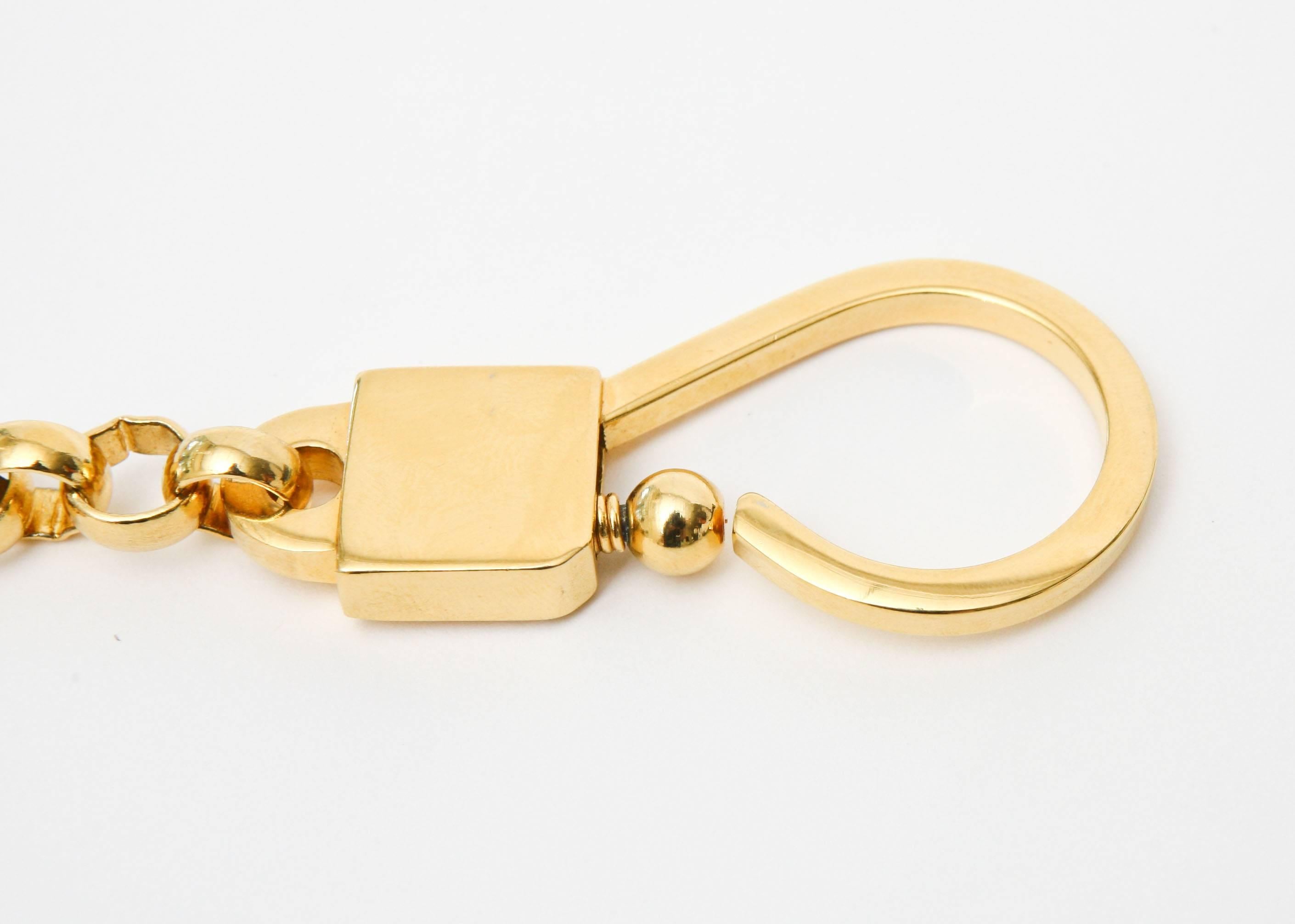Judith Leiber TigersEye and Gold Plated Key Chain  1