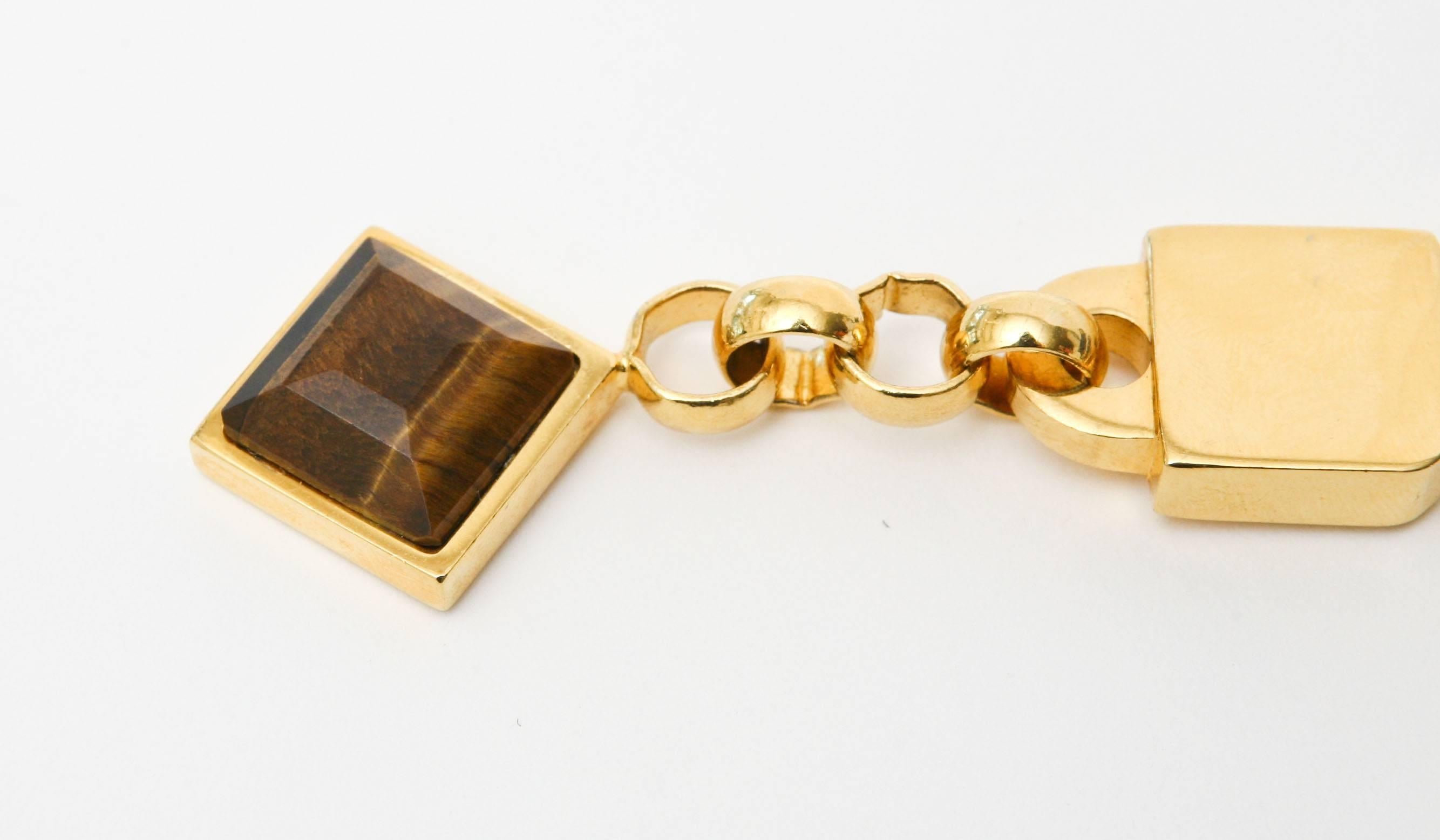 Judith Leiber TigersEye and Gold Plated Key Chain  In Excellent Condition In North Miami, FL