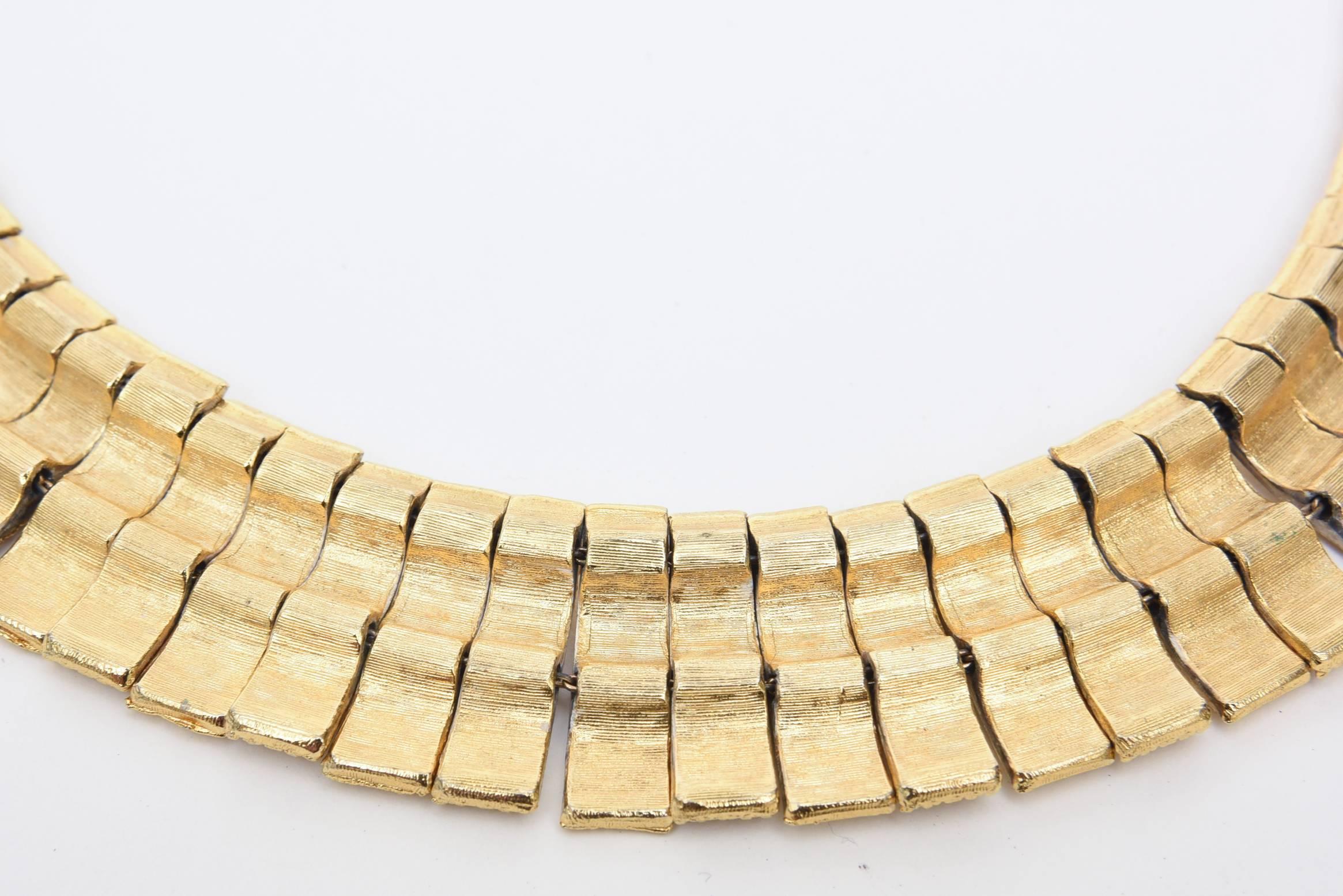 Textural Reticulated Gold Plated Collar Necklace Vintage For Sale 2