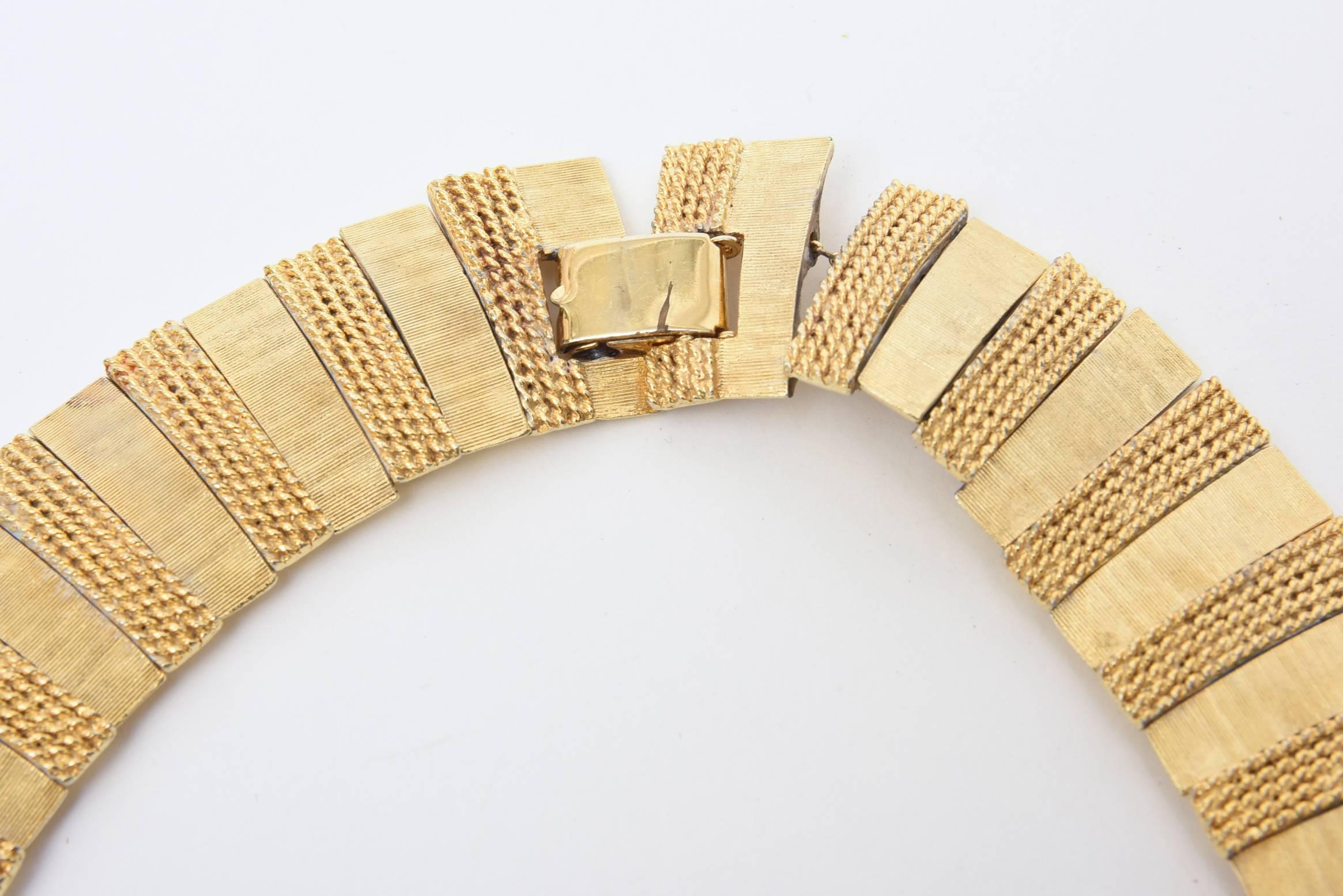 Modern Textural Reticulated Gold Plated Collar Necklace Vintage For Sale