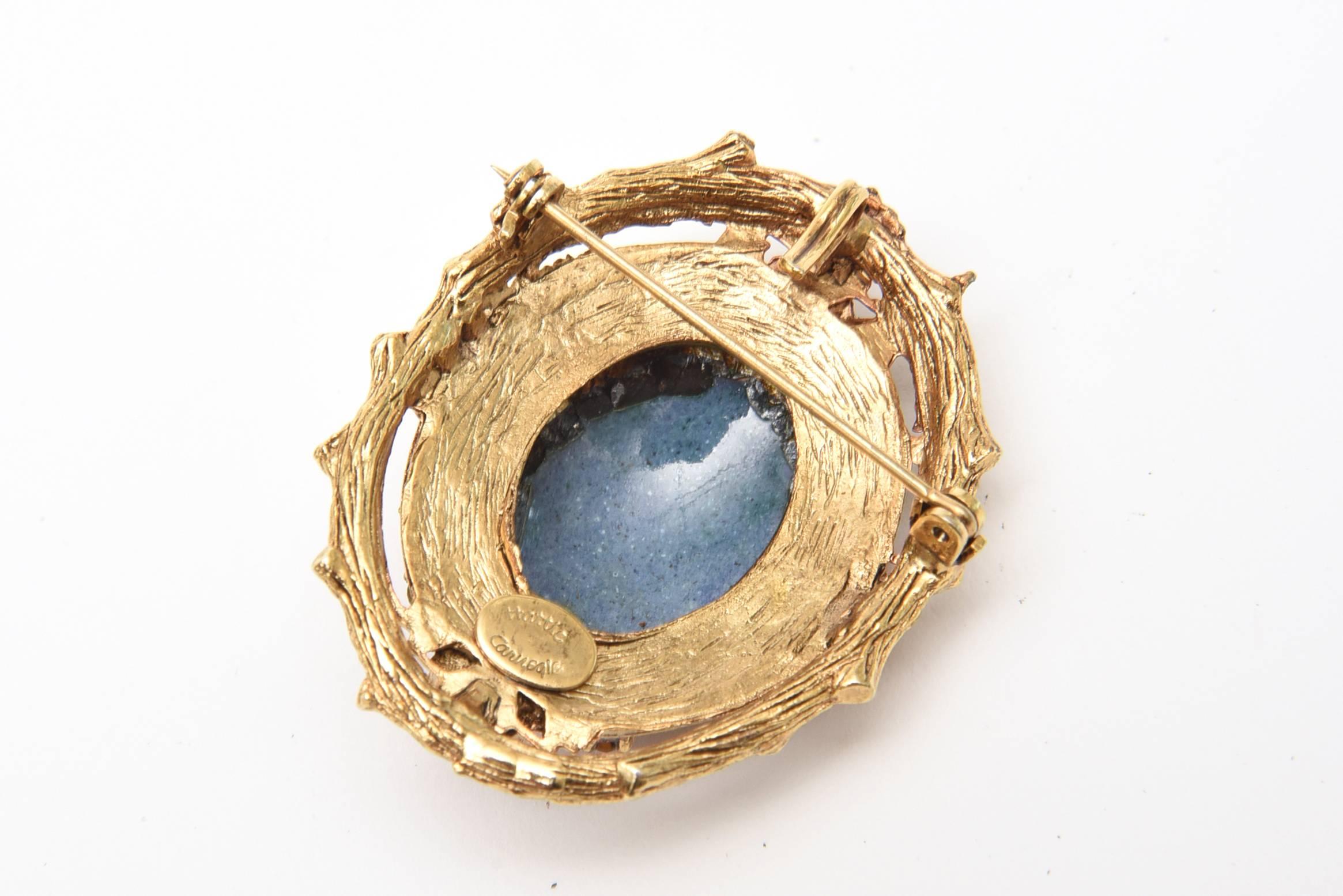 Byzantine Hattie Carnegie Vintage Enamel Rhinestone Glass Pin Or Pendant & Earrings Set For Sale
