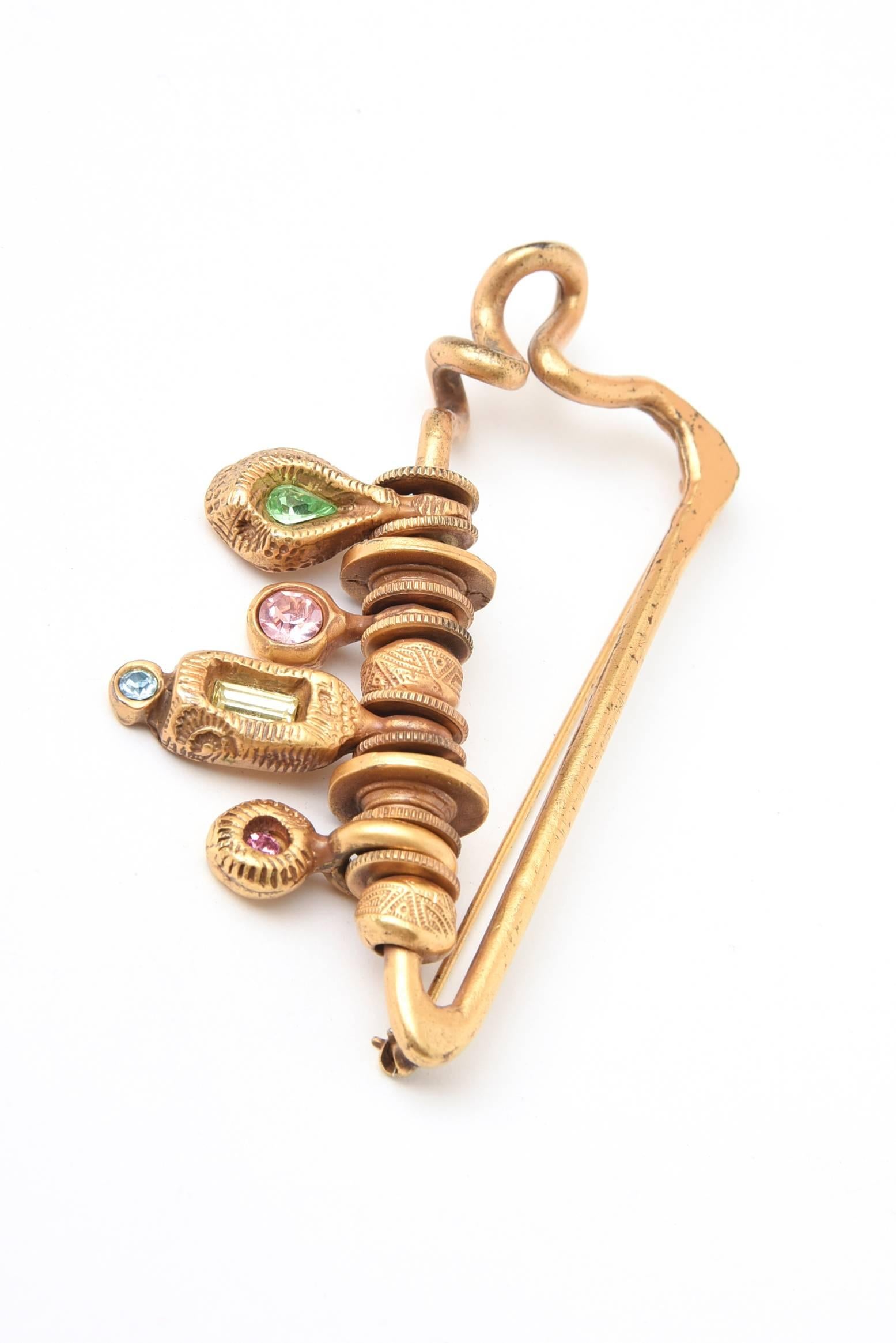 Modern Patricia Locke Sculptural Glass and Gold Plated Fab Dangle Pin
