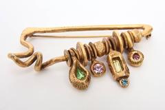 Patricia Locke Sculptural Glass and Gold Plated Fab Dangle Pin