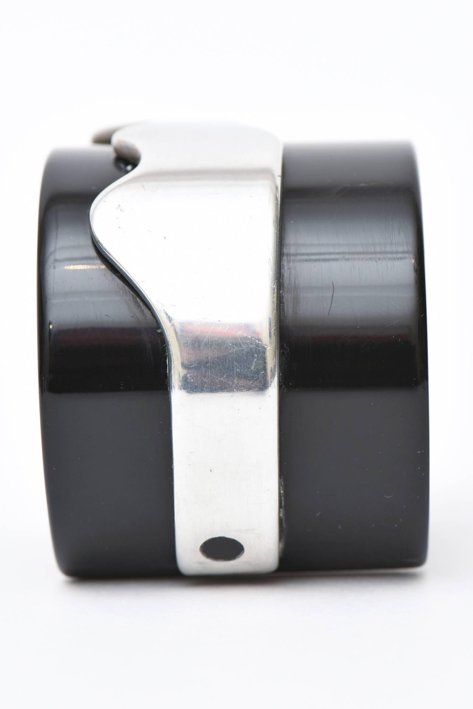 Women's French Resin and Chrome Cuff Modernist Bracelet For Sale