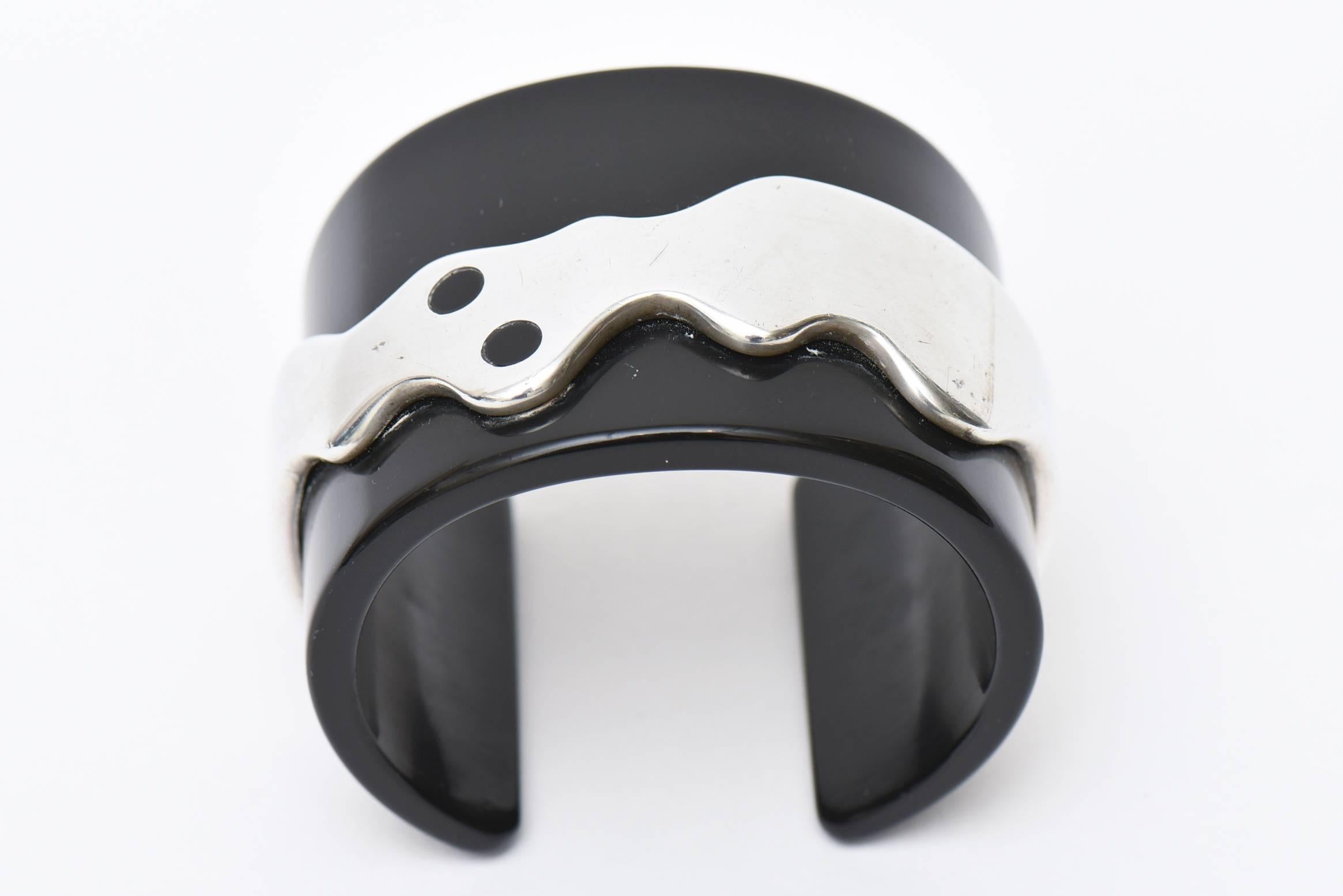 French Cut French Resin and Chrome Cuff Modernist Bracelet For Sale