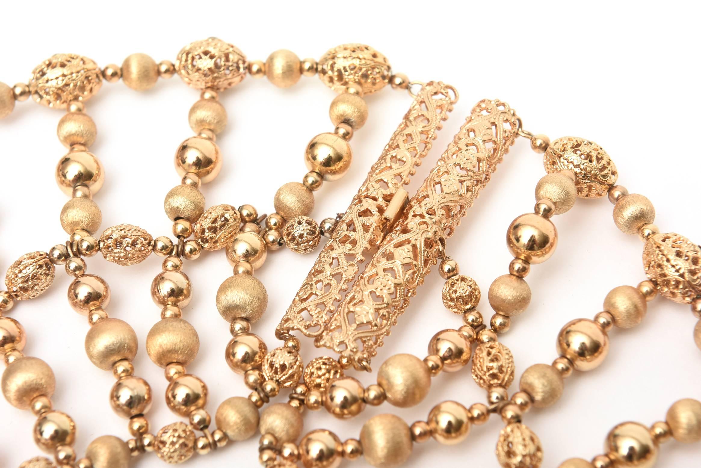 Vintage Napier Kleopatra Stil vergoldetes Metall Perlen Halsband Halskette  Damen im Angebot