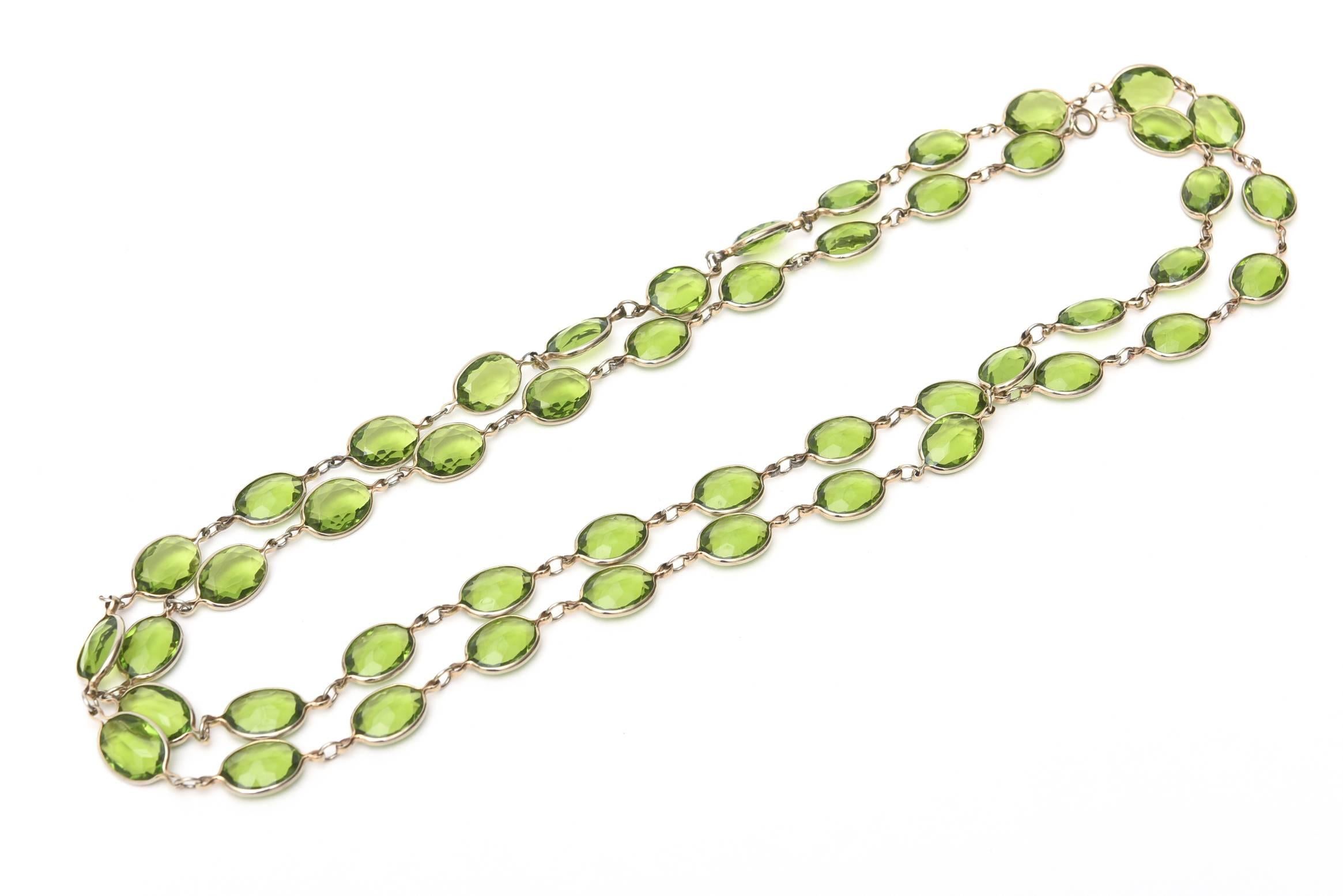 Strand of Chartreuse Glass Chain Necklace  In Excellent Condition In North Miami, FL
