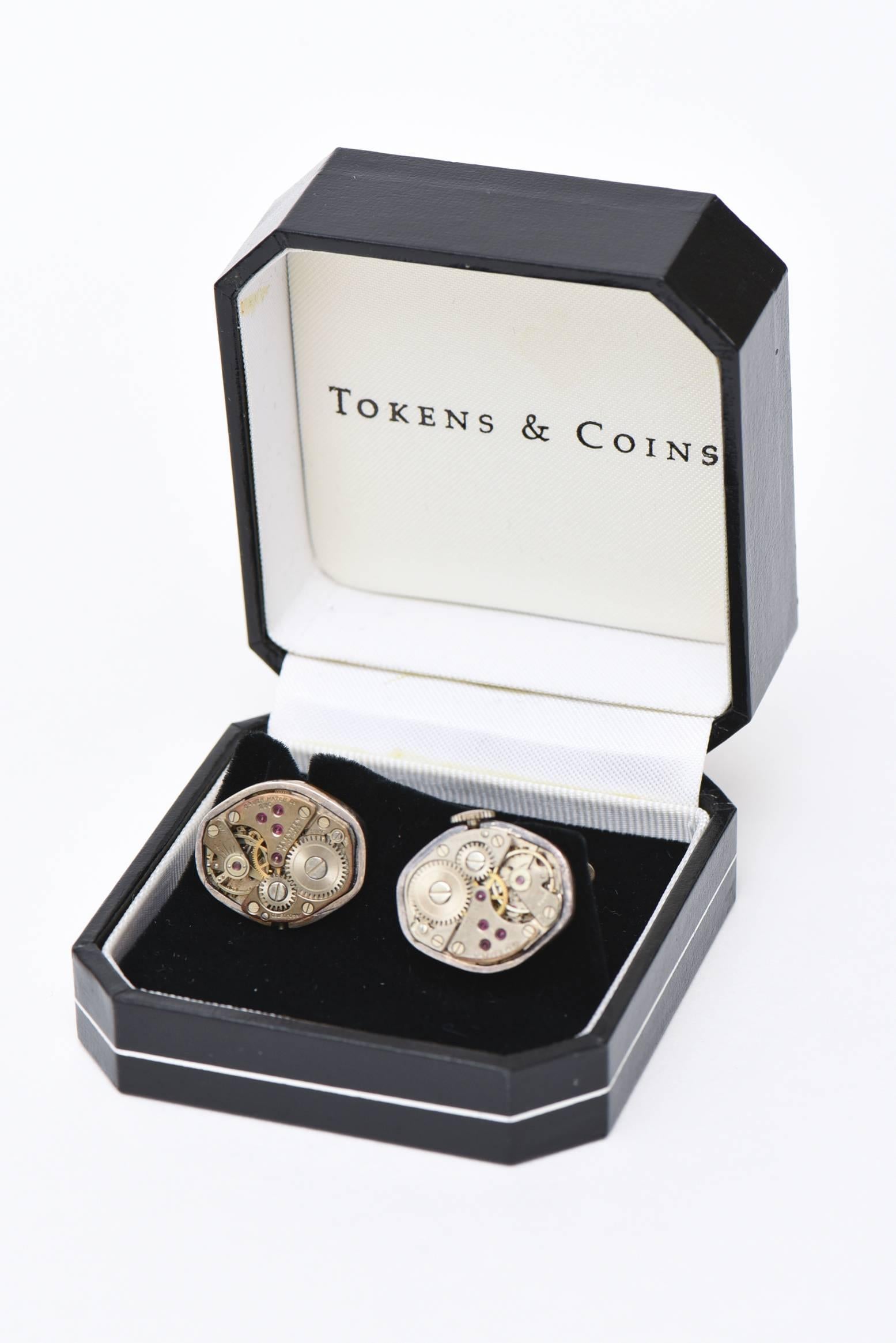  Sterling Silver Custom Watch Part Cufflinks  In Good Condition For Sale In North Miami, FL