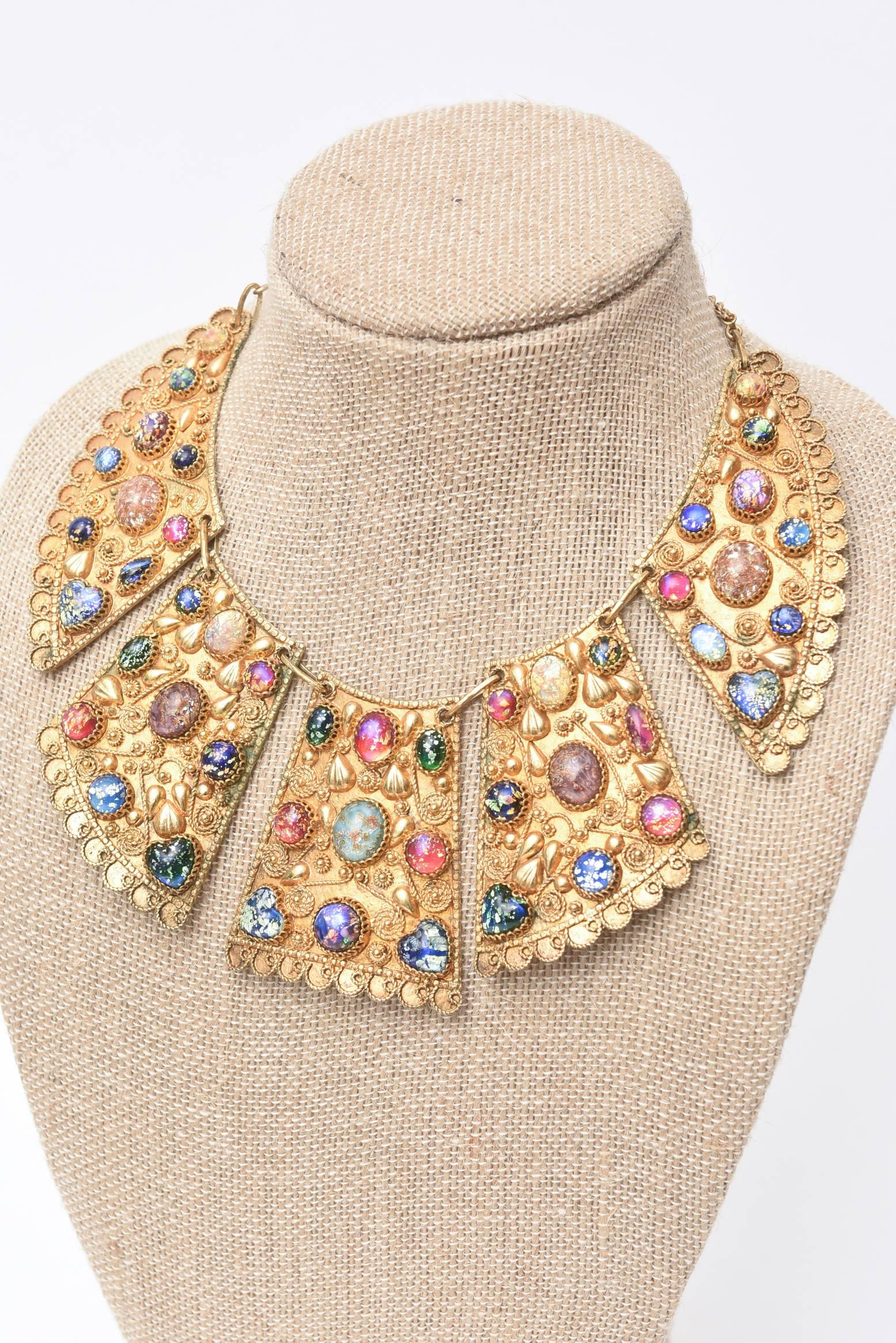 Egyptian Revival Bib Collar Necklace And Cuff Bracelet Set Vintage 2