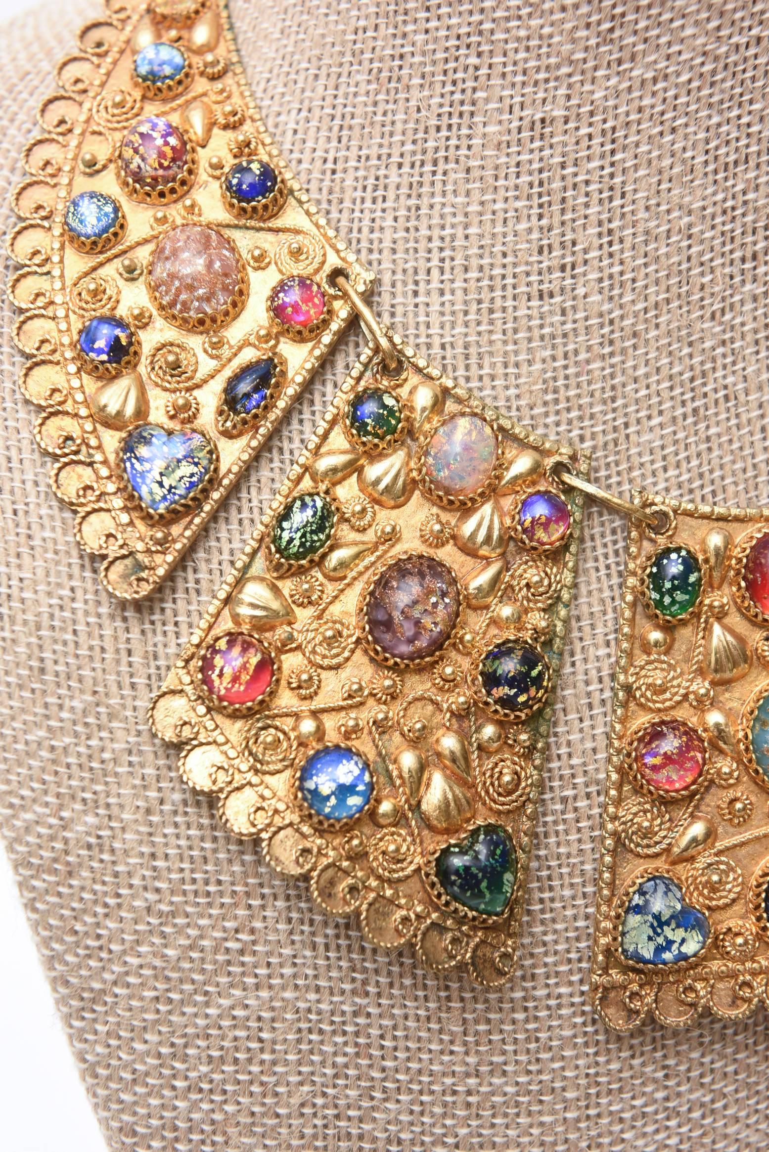 Egyptian Revival Bib Collar Necklace And Cuff Bracelet Set Vintage 3