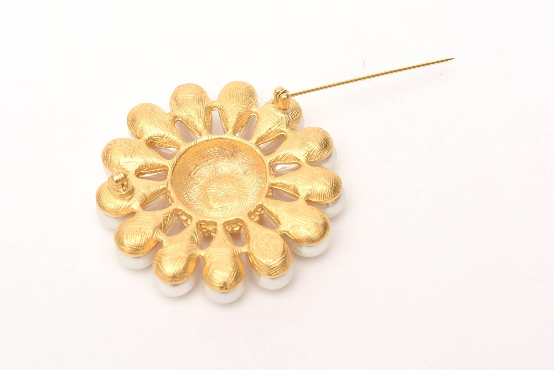 Signed Givenchy Faux Pearl Flower Pin 1