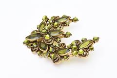 Weiss Chartreuse Glass and Rhinestone Half Moon Pin Brooch Vintage