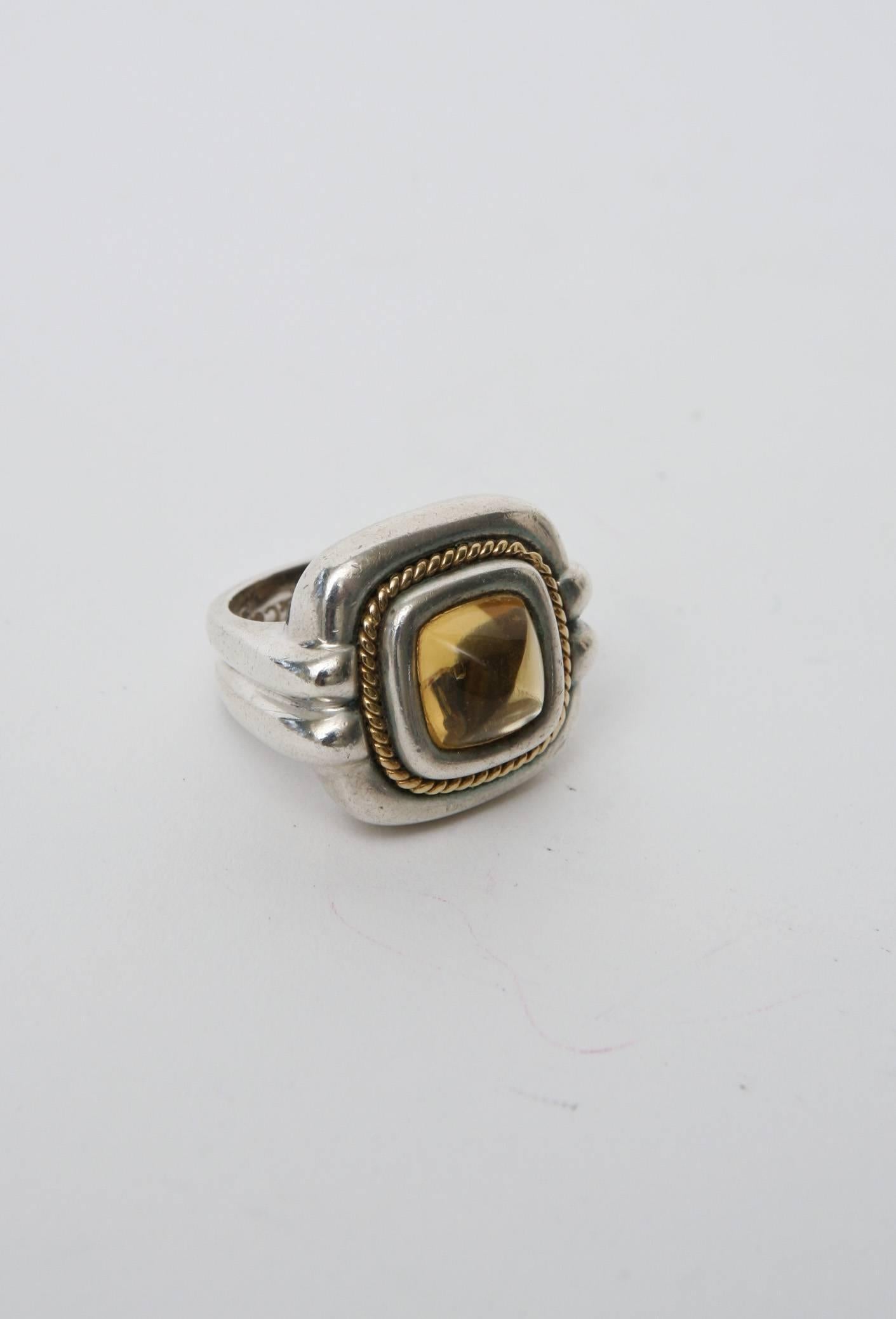 Signed Tiffany Citrine, 18 Karat and Sterling Silver Dome Ring  In Excellent Condition In North Miami, FL