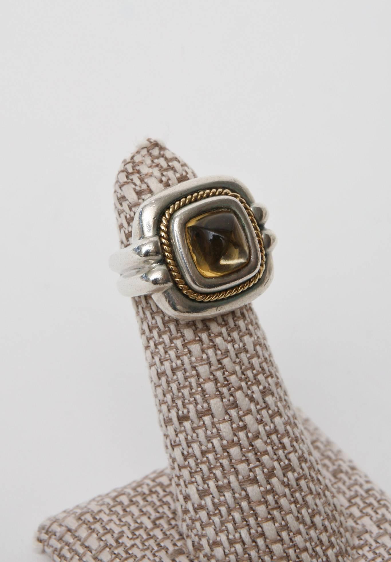 Signed Tiffany Citrine, 18 Karat and Sterling Silver Dome Ring  4