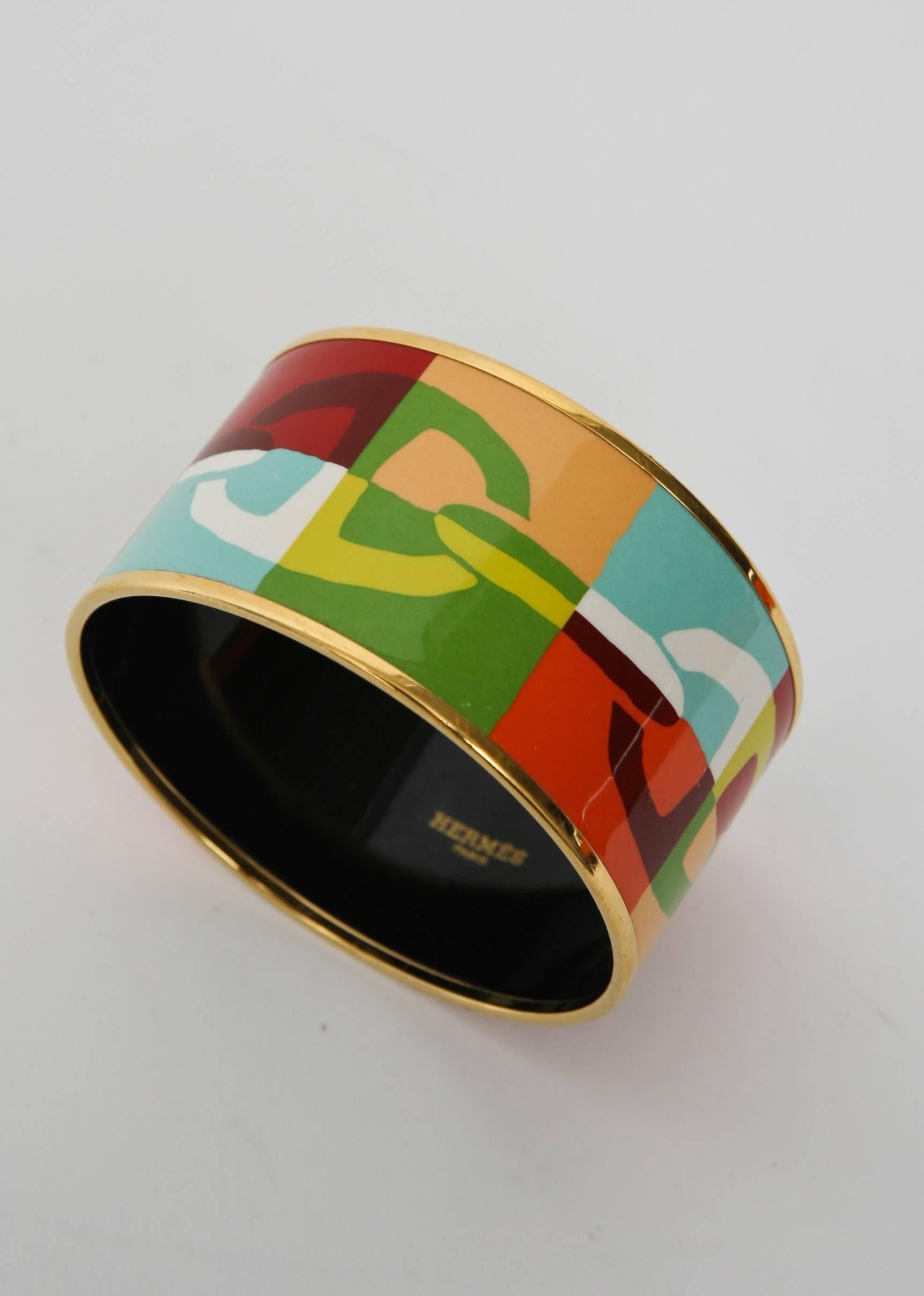 Modern Hermes Enameled Wide Cuff Bracelet