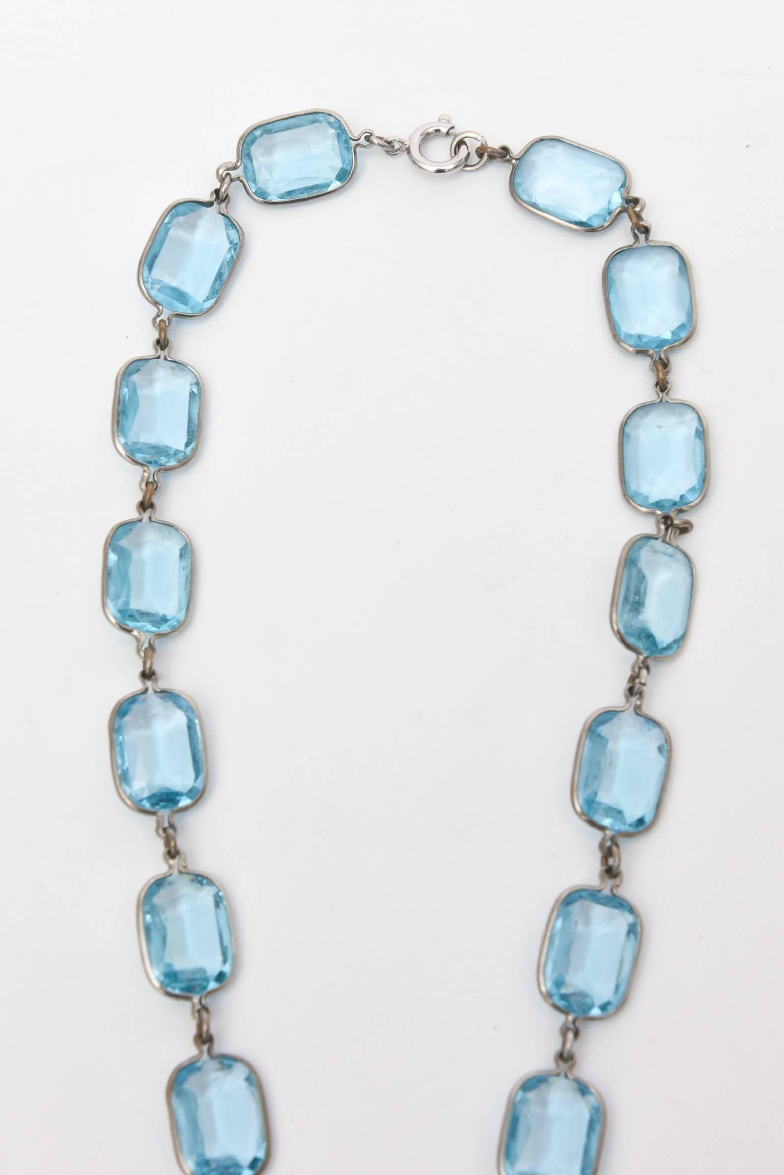 Faceted Glass Crystal Aquamarine/ Sterling Silver Pendant Necklace/ SALE In Excellent Condition In North Miami, FL