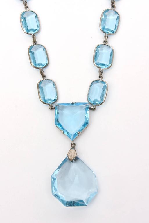 Faceted Glass Crystal Aquamarine/ Sterling Silver Pendant Necklace