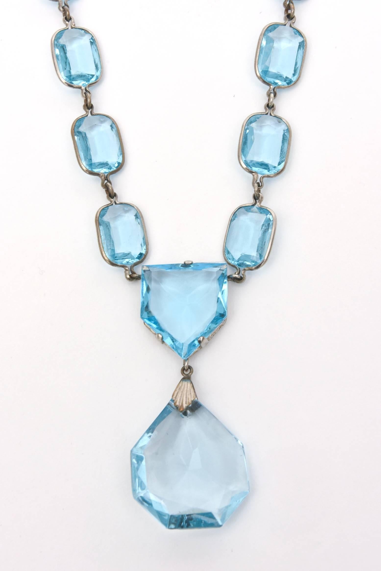 Women's Faceted Glass Crystal Aquamarine/ Sterling Silver Pendant Necklace/ SALE